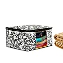 Kuber Industries Flower Print Foldable Woven Underbed Storage Bag|Large Storage Organiser|Blanket Cover with Transparent Window|Size 65 x 45 x 31 CM (Black)-KUBMART16598(Fabric)