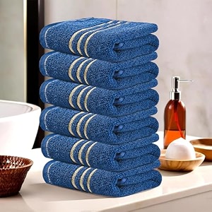 kuber industries pack of 6 cotton face towel  14x21 inch  workout gym napkins  hand towel for men amp woman  quick-drying napkins for travel use  plain crape-dark blue
