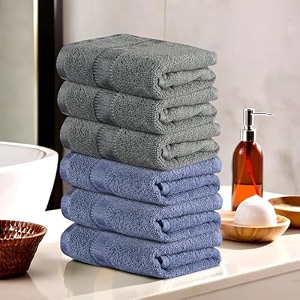 kuber industries pack of 6 cotton handface towels for men amp women  easily washable  workout gym napkins for men  pocket towel - dark blue amp grey