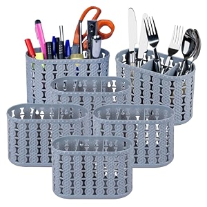 kuber industries pack of 6 cutlery holder  kitchen organizer with 3 compartments  stationery organizer  dining tableware stand  multipurpose desk organizer box  sunny  gray