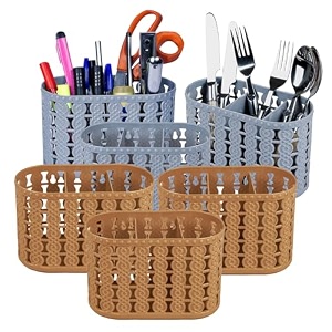kuber industries pack of 6 cutlery holder  kitchen organizer with 3 compartments  stationery organizer  dining tableware stand  multipurpose desk organizer box  sunny  gray amp beige