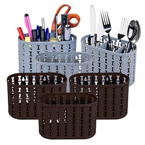 kuber industries pack of 6 cutlery holder  kitchen organizer with 3 compartments  stationery organizer  dining tableware stand  multipurpose desk organizer box  sunny  gray amp brown