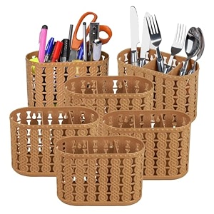 kuber industries pack of 6 cutlery holder  kitchen organizer with 3 compartments  stationery organizer  dining tableware stand  multipurpose desk organizer box  sunny  beige