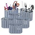 Kuber Industries Pack of 6 Cutlery Holder | Kitchen Organizer with 3 Compartments | Stationery Organizer | Dining Tableware Stand | Multipurpose Desk Organizer Box | Sunny | Gray