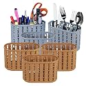 Kuber Industries Pack of 6 Cutlery Holder | Kitchen Organizer with 3 Compartments | Stationery Organizer | Dining Tableware Stand | Multipurpose Desk Organizer Box | Sunny | Gray &amp; Beige