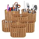 Kuber Industries Pack of 6 Cutlery Holder | Kitchen Organizer with 3 Compartments | Stationery Organizer | Dining Tableware Stand | Multipurpose Desk Organizer Box | Sunny | Beige