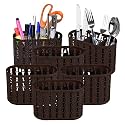 Kuber Industries Pack of 6 Cutlery Holder | Kitchen Organizer with 3 Compartments | Stationery Organizer | Dining Tableware Stand | Multipurpose Desk Organizer Box | Sunny | Brown