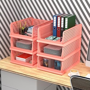 kuber industries pack of 6 desk stationary organizer  foldable office desk organizers  drawers for dressing table  storage bins for kitchen bathroom  coral pink