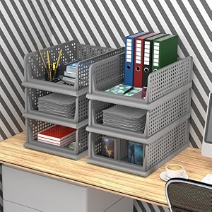 kuber industries pack of 6 desk stationary organizer  foldable office desk organizers  drawers for dressing table  storage bins for kitchen bathroom  grey