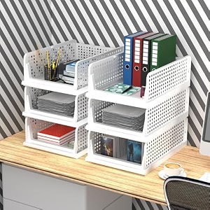 kuber industries pack of 6 desk stationary organizer  foldable office desk organizers  drawers for dressing table  storage bins for kitchen bathroom  white