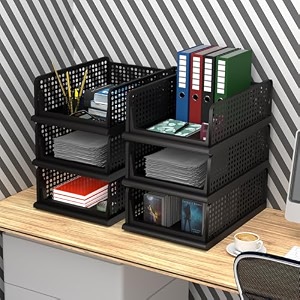 kuber industries pack of 6 desk stationary organizer  foldable office desk organizers  drawers for dressing table  storage bins for kitchen bathroom  black