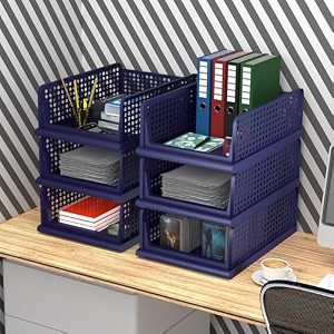 kuber industries pack of 6 desk stationary organizer  foldable office desk organizers  drawers for dressing table  storage bins for kitchen bathroom  blue