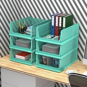 kuber industries pack of 6 desk stationary organizer  foldable office desk organizers  drawers for dressing table  storage bins for kitchen bathroom  pista green