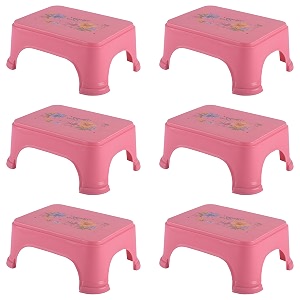 kuber industries pack of 6 durable bathroom stool for bathing  comfortable indoor machiya for sitting  senior citizens bath stool amp adults patla chair for home  square printed- pink