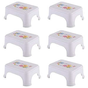 kuber industries pack of 6 durable bathroom stool for bathing  comfortable indoor machiya for sitting  senior citizens bath stool amp adults patla chair for home  square printed- white