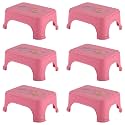 Kuber Industries Pack of 6 Durable Bathroom Stool for Bathing | Comfortable Indoor Machiya for Sitting | Senior Citizens Bath Stool &amp; Adults Patla Chair for Home | Square Printed- Pink