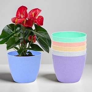 kuber industries plastic hanging flower pot for balcony amp railing set of 6 blue-18x18x59 cm