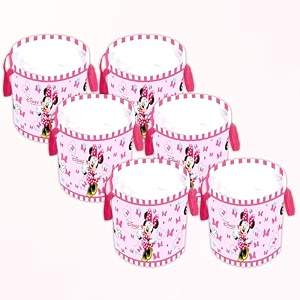 kuber industries foldable laundry basket for clothes  non-woven round cloth laundry bag  washing clothes storage basket  disney minnie mouse  45 ltr  pink