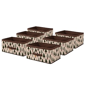 kuber industries pack of 6 foldable multi-purpose cloth organizer for storage with drawing handle  durable organisers storage box for clothestoys  tree print - white