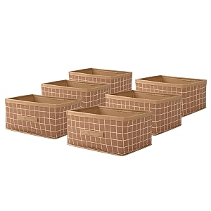 kuber industries pack of 6 foldable multi-purpose cloth organizer for storage with drawing handle  durable organisers storage box for clothestoys  check design - beige