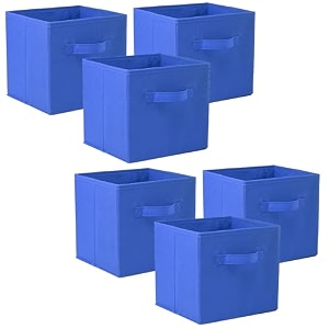 kuber industries pack of 6 foldable storage box  multipurpose storage organizer for clothes  plain wardrobe organizer for book stationary amp toys  11 inch  royal blue