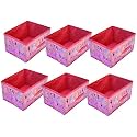 Kuber Industries Pack of 6 Foldable Storage Organiser | Disney Princess Print Storage Box for Books &amp; Toys | Cloth Organizer for Wardrobe | Cupboard Drawer Organizer | Pink