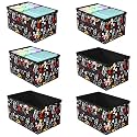 Kuber Industries Pack of 6 Foldable Storage Organiser | Disney Mickey Print Storage Box for Books &amp; Toys | Cloth Organizer for Wardrobe | Cupboard Drawer Organizer | Black