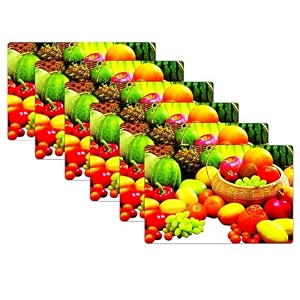 kuber industries pack of 6 fridge shelf mat  mats for fridge shelves  washable refrigerator mat  fruit print fridge sheet  multicolour