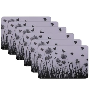 kuber industries polyvinyl chloride pack of 6 fridge shelf mat  mats for fridge shelves  washable refrigerator mat  butterfly trees print fridge sheet  white amp black