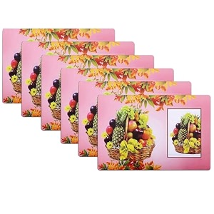kuber industries pack of 6 fridge shelf mat  mats for fridge shelves  washable refrigerator mat  fruit basket print fridge sheet  pink