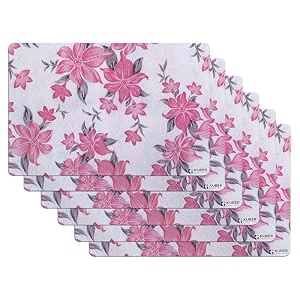 kuber industries pack of 6 fridge shelf mat  mats for fridge shelves  washable refrigerator mat  barik flower print fridge sheet  pink