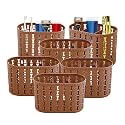Kuber Industries Pack of 6 Hanging &amp; Wall Mounted 4 Compartment Tooth Brush Organiser &amp; Shaving Kit | Kitchen’s Cutlery Stand | Make-up/Skincare Organizer &amp; Comb Holder for Dressing Table | Beige