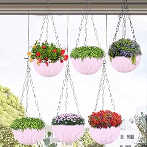 kuber industries pack of 6 hanging flower pot  hanging flower pot for living room  planters for home-lawns amp gardening  flower planter for balcony  marble euro  7 inch  pink