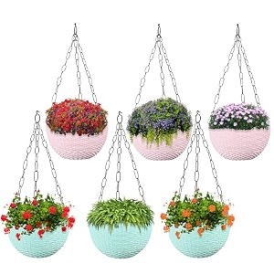 kuber industries pack of 2 hanging flower pots for living room home-lawns amp gardening  flower planter for balcony  marble euro  7 inch  beige amp pink