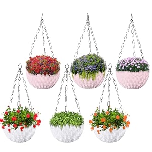 kuber industries pack of 2 hanging flower pot for living room home-lawns amp gardening  flower planter for balcony  marble euro  7 inch  beige