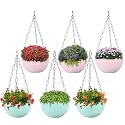 Kuber Industries Pack of 2 Hanging Flower Pots for Living Room, Home-Lawns &amp; Gardening | Flower Planter for Balcony | Marble Euro | 7 Inch | Beige &amp; Pink