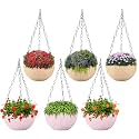 Kuber Industries Pack of 2 Hanging Flower Pots for Living Room, Home-Lawns &amp; Gardening | Flower Planter for Balcony | Marble Euro | 7 Inch | Beige &amp; Pink