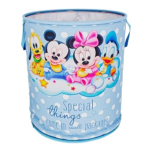 kuber industries laundry basket 45 ltr foldable non-woven basket  round cloth laundry bag  washing storage basket  disney team  sky blue