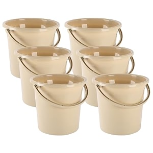 kuber industries pack of 6 multi-purpose 18 litres water buckets for washing clothes with handle  bathing balti for bathroom  water storage container - essential for household chores  beige