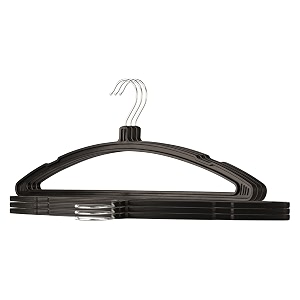 kuber industries plastic set of 6 - hangers for clothes  hangers for sarees amp dress hanging  360 degree swivel wardrobe hanger  cut notches hanging garments and accessories  black