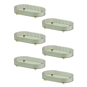 kuber industries pack of 6 multipurpose decorative tray  makeup organiser bathroom vanity tray dresser tray kitchen countertop organiser tray  anti slip and decorative  ym6403  dark green