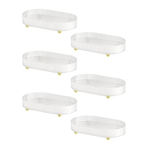 kuber industries pack of 6 multipurpose double layer decorative drain tray  makeup perfume organiser bathroom vanity dresser tray kitchen countertop organiser tray  anti slip  transparent