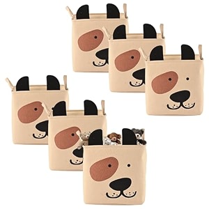 kuber industries pack of 6 multipurpose foldable almirah closetdrawer storage basket with carry handles for cloth amp toys  kids toy storage basketbox organizerlaundry bag  gm-7-bg  smiley - beige