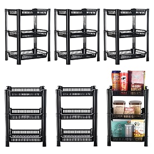 kuber industries pack of 6 multipurpose kitchen organizerstorage rack  3-layer onion stand for kitchen  vessels amp vegetable organiser  black