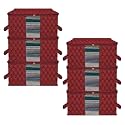 Kuber Industries Pack of 6 Non Woven Underbed Storage Organizer | Storage Bags For Clothes, Blanket | Clothes Storage Bag For with Handle &amp; Visible Window | Golden Printed - Maroon