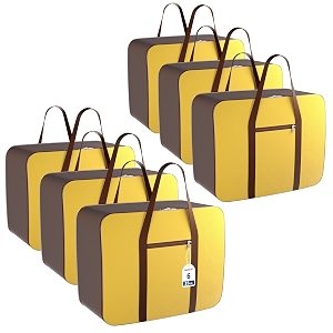 kuber industries pack of 6 nylon 35l small underbed storage boxblanket storage bagscover double bed storage containersdustproof storage bag for clothes documents books toysyellow amp brown