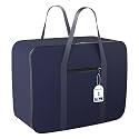 Kuber Industries Underbed Storage Bag|Rexine Jumbo Blanket Cover|Lightweight Storage Bag|Foldable Razai Bag|Zipper Storage Bag For Clothes with Handle|Large (Dark Blue), 27 cm