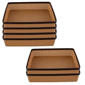 kuber industries pack of 2 office desk tray  plastic stationary document tray  file paper tray for office  storage tray for kitchen books  brown