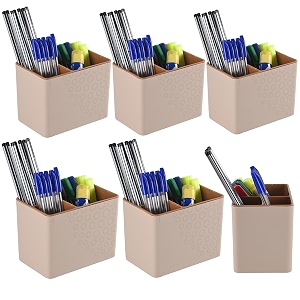 kuber industries pack of 6 pen holder for study table  3-compartment markerpencil stand amp desk organizer for student  office table accessory for stationary item  sandy brown