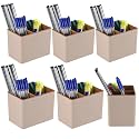 Kuber Industries Pack of 6 Pen Holder For Study Table | 3-Compartment Marker/Pencil Stand &amp; Desk Organizer for Student | Office Table Accessory for Stationary Item | Sandy Brown